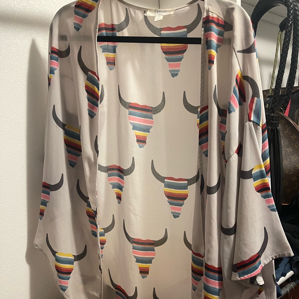 Cow skull prints serape duster-white